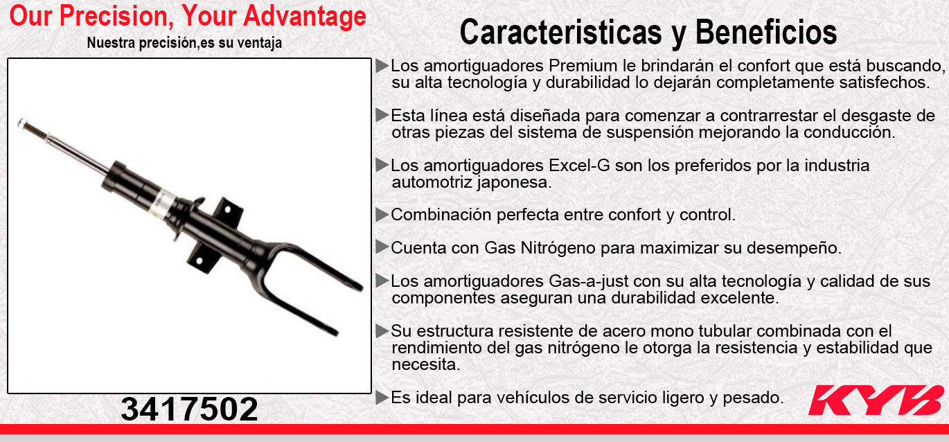 AMORTIGUADOR DELANTERO GAS EXCEL-G VW AMAROK TODOS (2011-2018). KYB