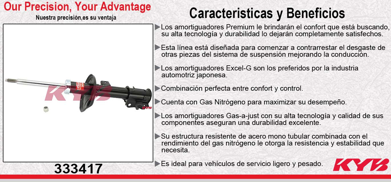 AMORTIGUADOR DELANTERO DERECHO GAS EXCEL-G CHEV. AVEO L4 1.6 (2007-2010) - PONTIAC. G3 (2006-2009) KYB