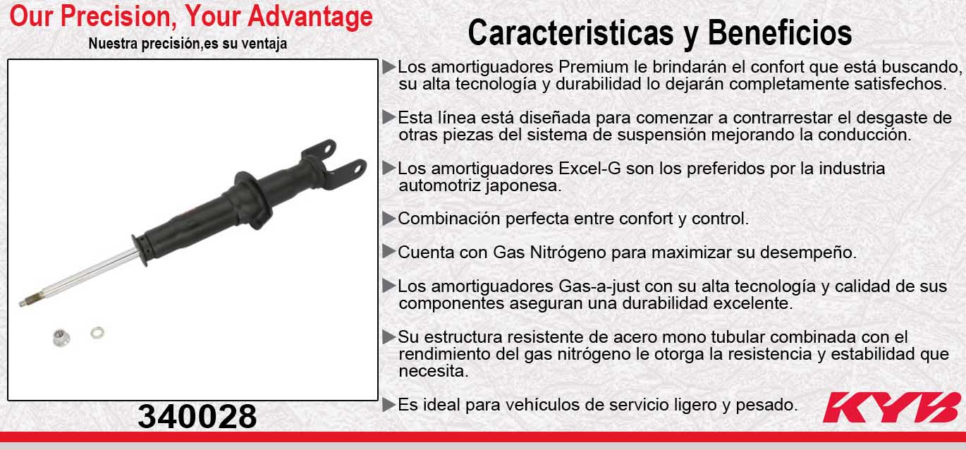 AMORTIGUADOR DELANTERO GAS EXCEL-G DODGE RAM 1500 3.6, 3.7, 5.7, 4X4 (2009-2024). C/REBOTE C/ASIENTO 930 146 KYB