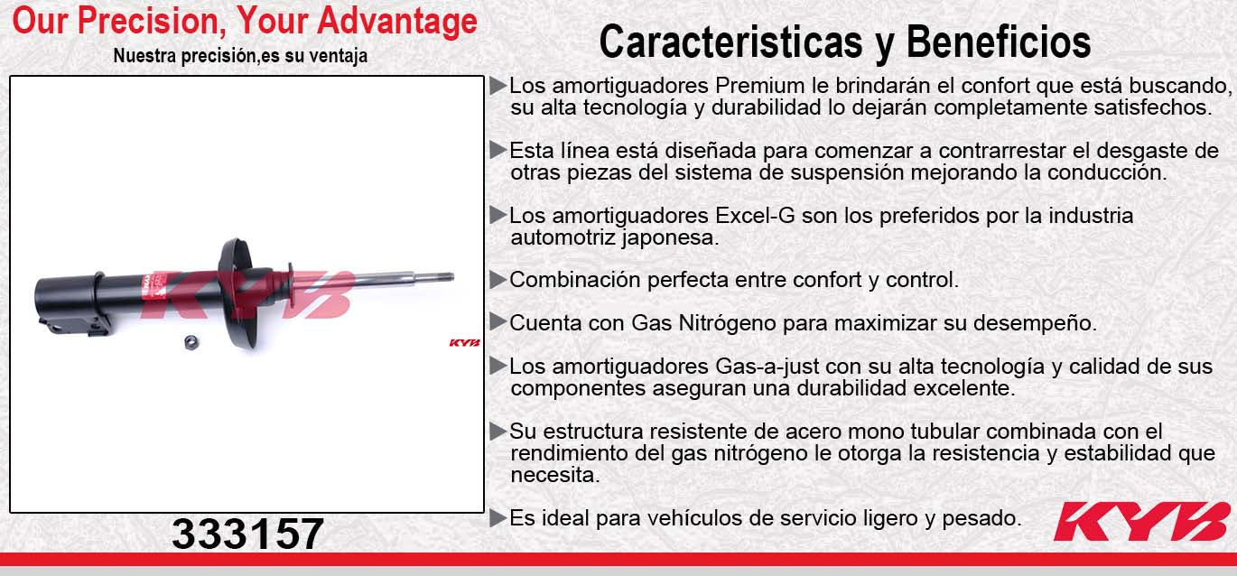 AMORTIGUADOR DELANTERO GAS EXCEL-G CHEV. CHEVY C2 (1994-2012) - CHEVY POP (1994-2012) - CHEVY MONZA (1994-2012) - CHEVY JOY (1994-2012) - CHEVY SWING (1994-2012) - CHEVY GUAYIN (1994-2012) - CHEVY PICKUP (1994-2012) - TIGRA 1.4 / 1.6 (1994-2000). KYB