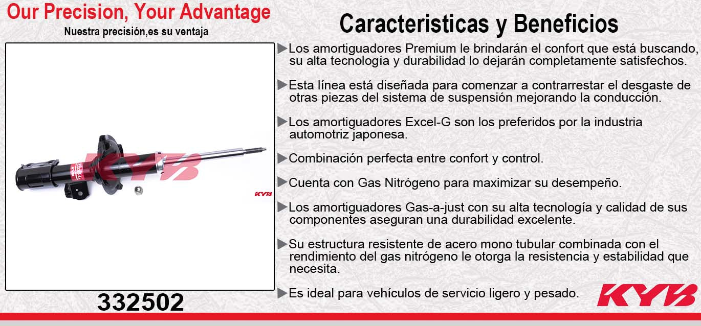 AMORTIGUADOR DELANTERO DERECHO GAS EXCEL-G DODGE I10 (2012-2016). KYB