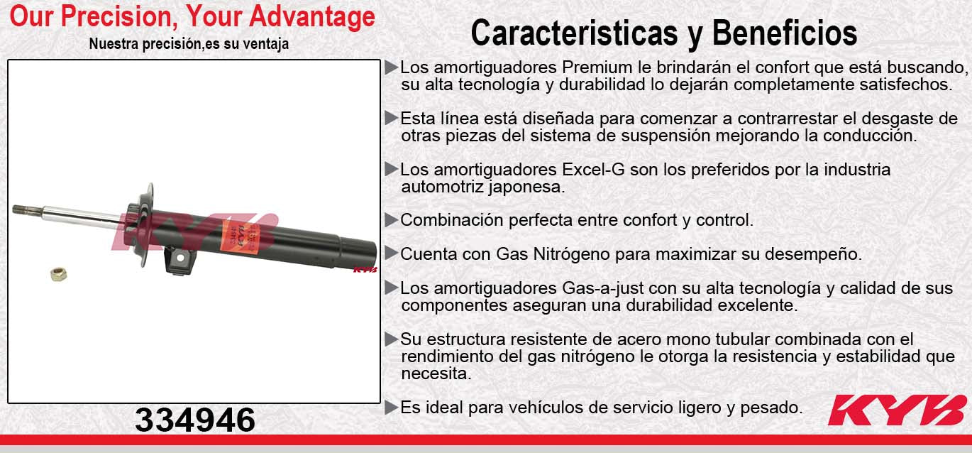 AMORTIGUADOR DELANTERO IZQUIERDO GAS EXCEL-G - BMW 320I (2001-2005) - 323CI (2000) - 323I (1999-2000) - 325CI (2001-2006) - 325I (2001-2005) - 328CI (2000) - 328I (1999-2000) - 330CI (2001-2006) - 3301I (2001-2006). KYB