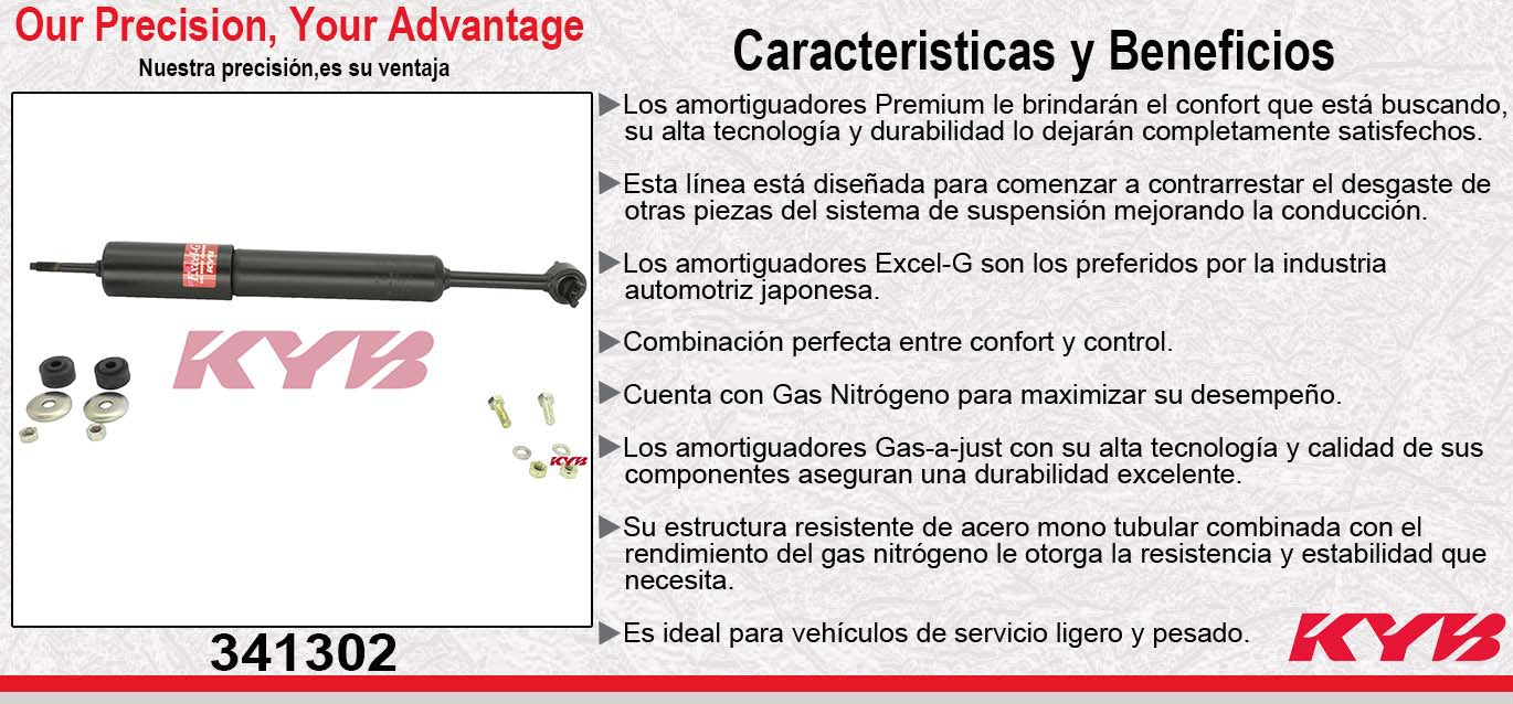 AMORTIGUADOR DELANTERO GAS EXCEL-G FORD. EXPLORER (1995-2003) - EXPLORER SPORT TRACK (2001-2005) - RANGER (1998-2011) - MERCURY. MOUNTAINER (1997-2001) - MAZDA. B3000 (1998-2007) - B4000 (1998-2009) KYB
