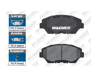 BALATA SEMIMETÁLICA DELANTERA ACURA ILX 2013-2015 / HONDA ACCORD 2004-2007 2011-2017 / CIVIC 2013-2021 / CR-V 2002-2006 2012-2016 / CR-Z 16 / ELEMENT 2003-2011 / FIT 2013-2014 / PILOT 2004-2008 WAGNER