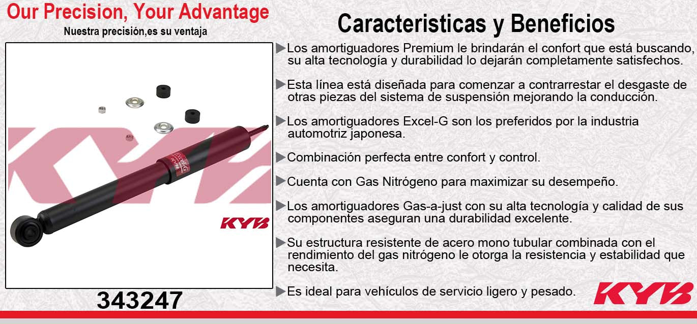 AMORTIGUADOR TRASERO GAS EXCEL-G CHEV. TRACKER (1989-2004) - GEO. TRACKER (1989-1997) - PONTIAC. SUNRUNNER (1994-1997) - SUZUKI. GRAND VITARA (1999-2005) - SIDEKICK (1989-1998) - VITARA (1999-2004) - X-90 (1996-1998) KYB