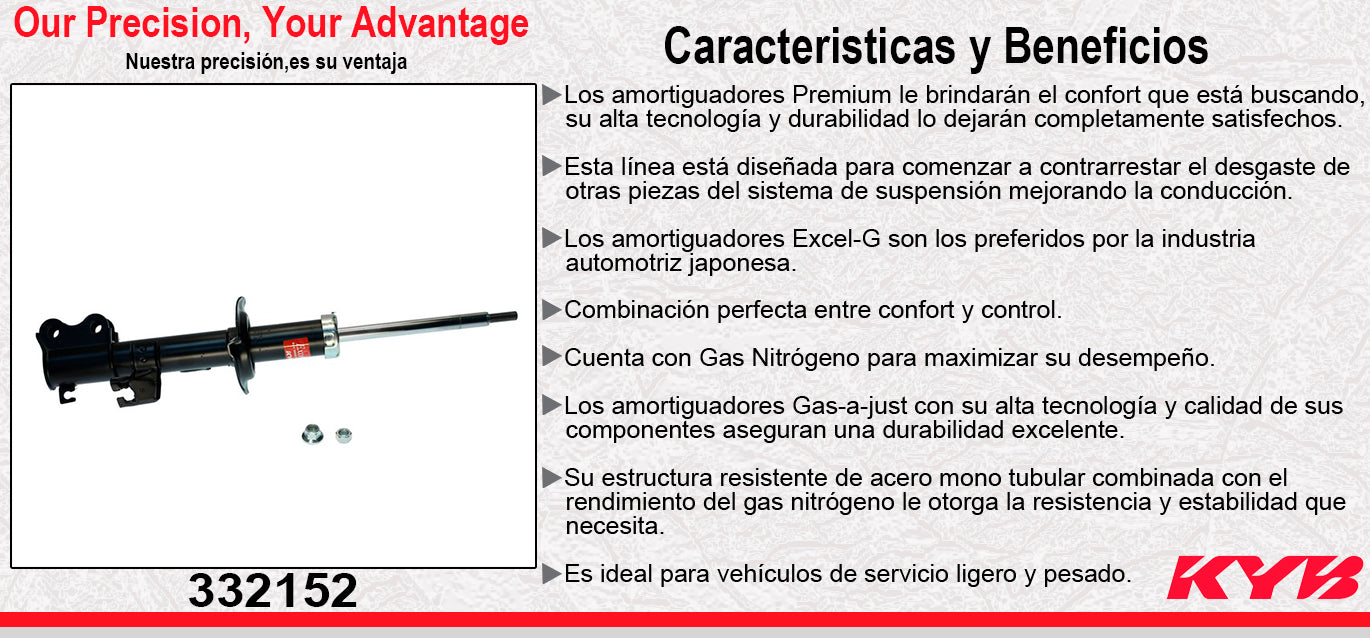AMORTIGUADOR DELANTERO DERECHO GAS EXCEL-G NISSAN NOTE (2014-2019) - VERSA (2012-2019) - V-DRIVE (2020-2021) KYB