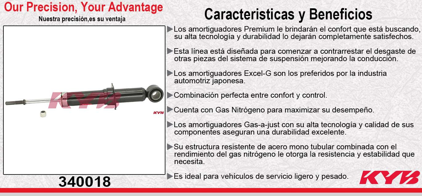 AMORTIGUADOR TRASERO GAS EXCEL-G TOYOTA COROLLA XRS (2009-2011) - MATRIX (2009-2011) - PONTIAC VIBE (2009-2010) KYB