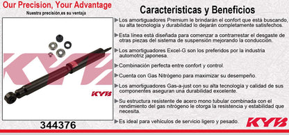 AMORTIGUADOR DELANTERO GAS EXCEL-G DODGE RAM 1500 4X4 (1994-2001) - RAM 2500 4X4 (1994-2002) EXC. 8800 LB. - RAM 3500 4X2 (1994-2006) - RAM 4000 V8 5.7 (1997-2009) - FORD F550 SUPER DUTY V8 6.8 "DIESEL" (2005-2009) . KYB