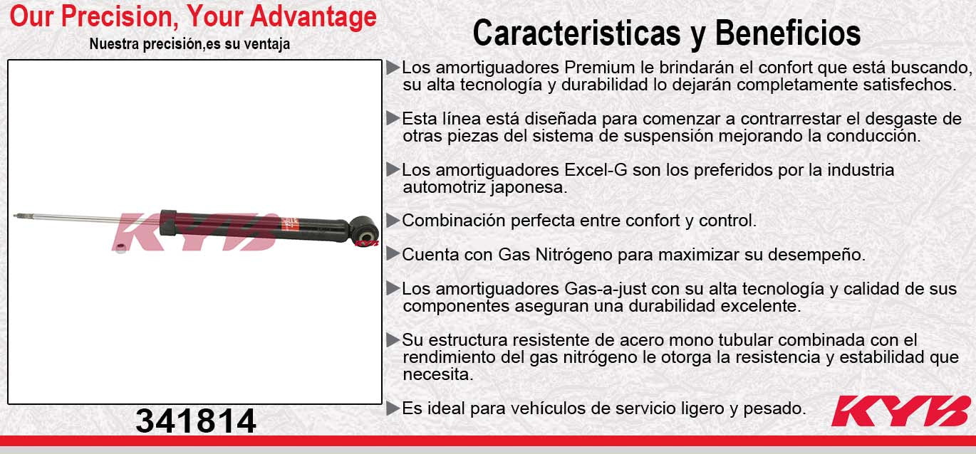 AMORTIGUADOR TRASERO GAS EXCEL-G AUDI A4 CABRIOLET CONVERTIBLE (2003-2004) -AUDI A4 TODOS INC. VERSION QUATRRO NOV (2000-2004) KYB