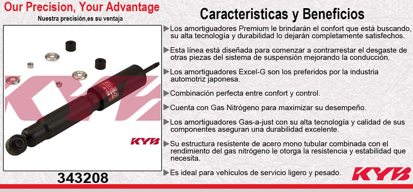 AMORTIGUADOR DELANTERO GAS EXCEL-G CHEV. CHEVY LUV 4X2 (1980-2006) - NISSAN DELANTERAIER 4X2 Y 4X4 (1998-2002) - 720 (1981-1986) - D21 (1986-1994) - PICKUP (1994-2010). KYB