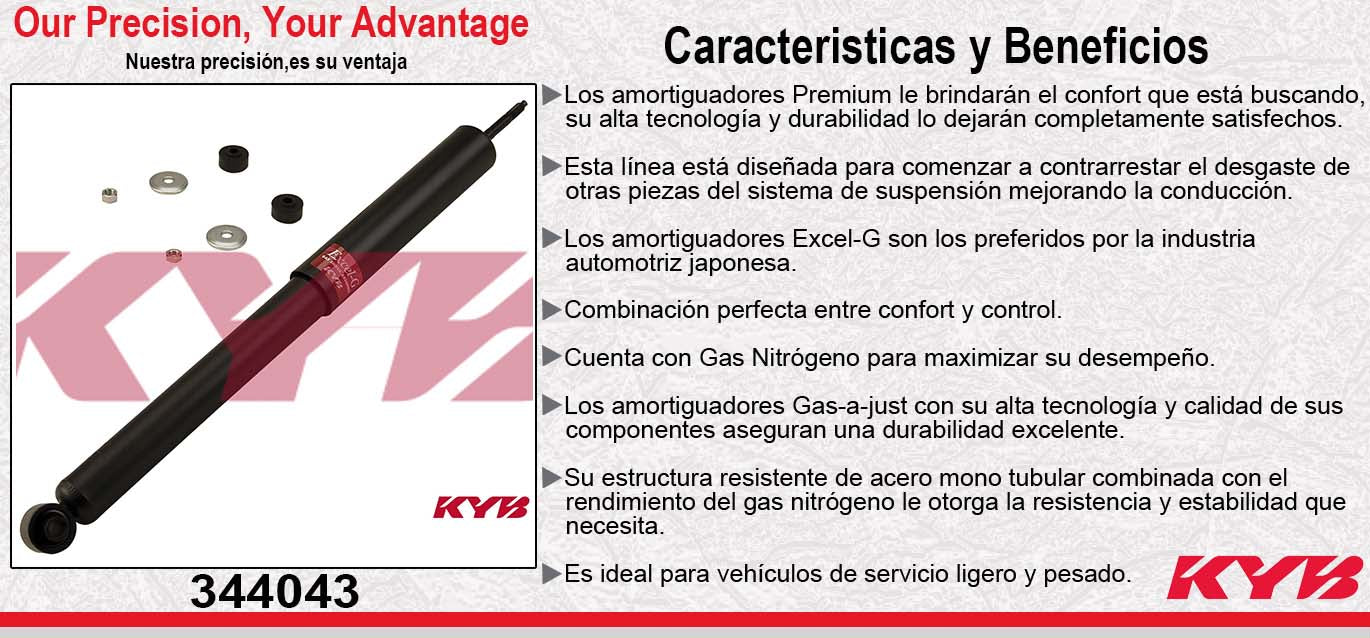 AMORTIGUADOR DELANTERO GAS EXCEL-G NISSAN D21 4X4 (1987-1996) - DELANTERAIER (1998-2004) - PICK UP 4X4 (1983-1996) - XTERRA (1999-2004). KYB