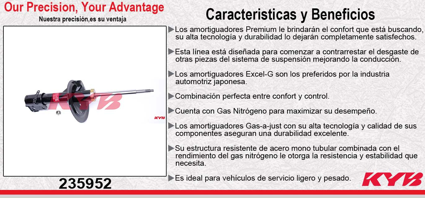 AMORTIGUADOR DELANTERO GAS EXCEL-G DODGE. ARIES (1986-1994) - DART K (1986-1995) - LEBARON (1986-1995) - MAGNUM (1986-1995) - NEW YORKER (1986-1995) - PHANTOM (1986-1995) - SPIRIT (1986-1995) - SHADOW (1986-1995) - VOLARE (1986-1995) - IMPERIAL KYB