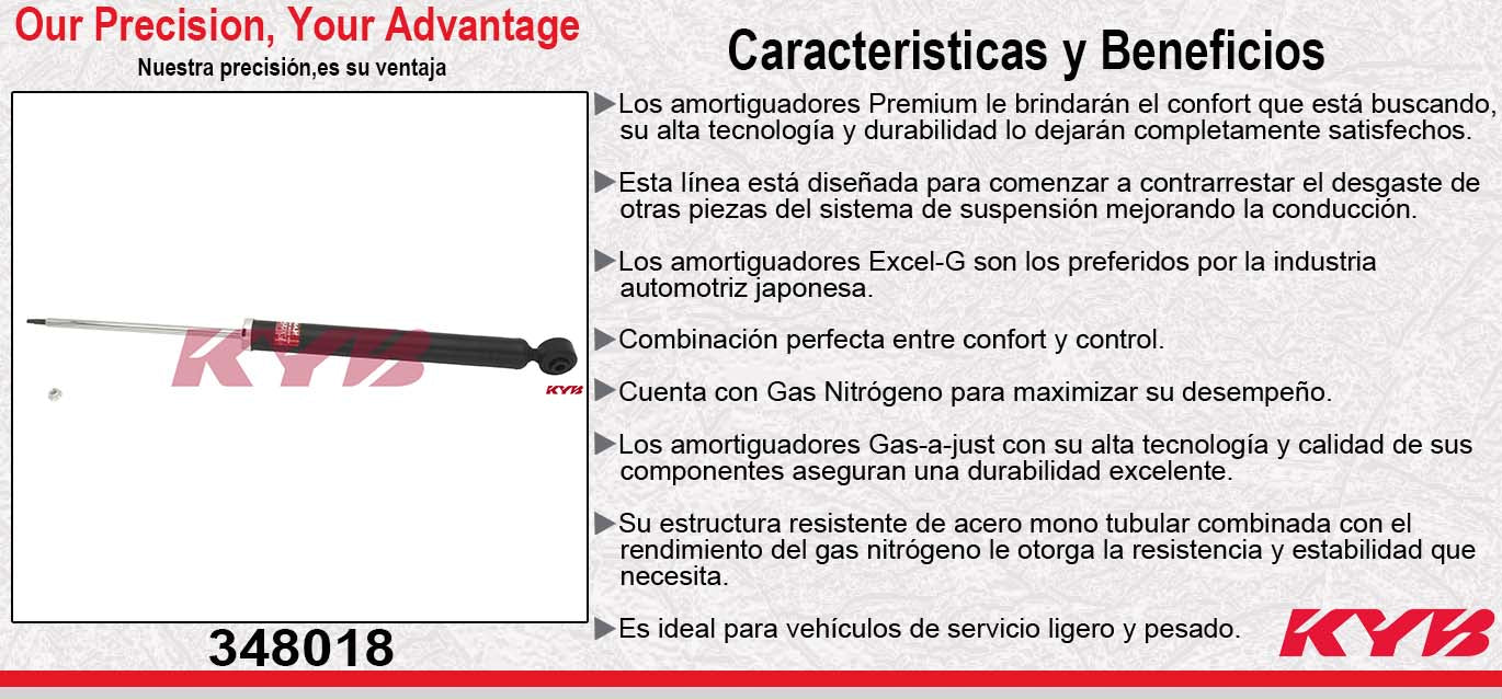 AMORTIGUADOR TRASERO GAS EXCEL-G FORD FIESTA 1.6 (2011-2019) - FIGO 1.5 (2015-2020) - MAZDA 2 (2011-2015). KYB