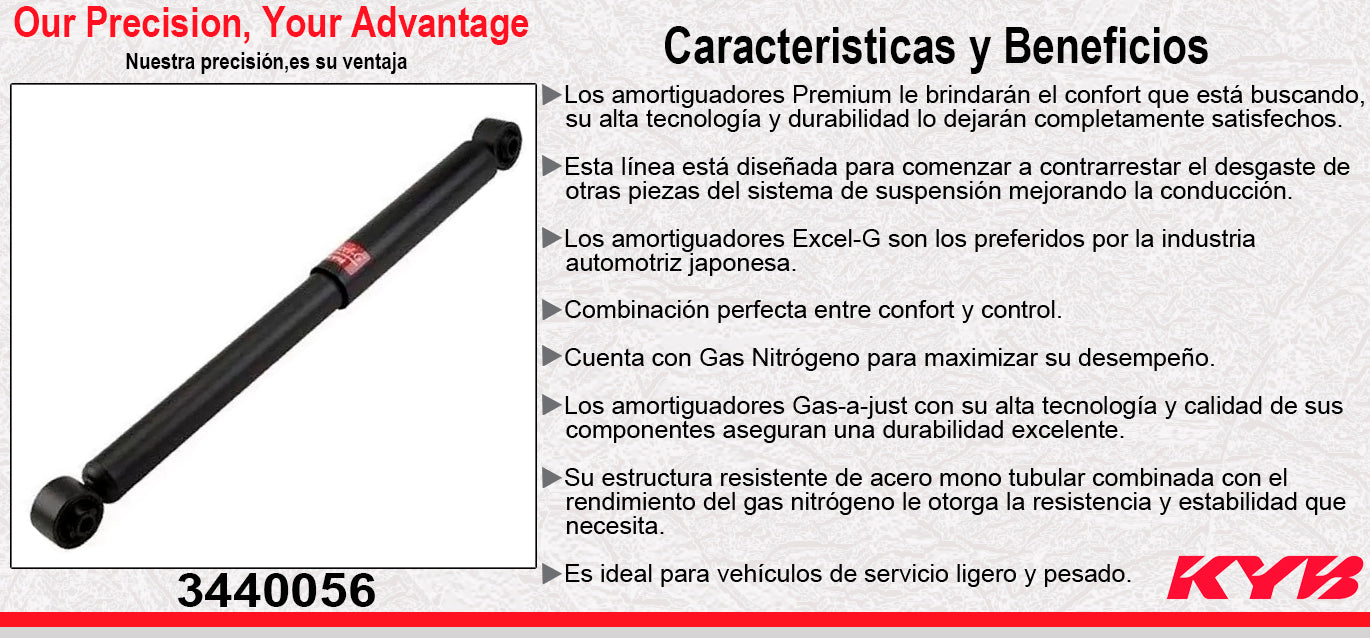 AMORTIGUADOR TRASERO GAS EXCEL-G TOYOTA HILUX 2.7 CABINA SENCILLA (2016-2017). KYB