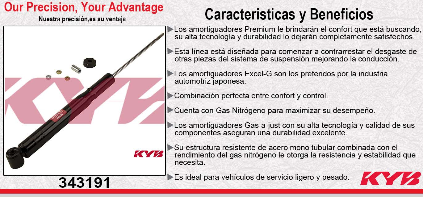 AMORTIGUADOR TRASERO GAS EXCEL-G VW. CABRIO (1995-2002) - CORRADO (1990-1994) - GOLF (1985-1999) - JETTA (1985-1999) - GOLF A3 (1992-1999) - GOLF A2 (1987-1991) - JETTA A3 (1992-1999) - JETTA A2 (1987-1991). KYB