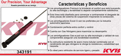 AMORTIGUADOR TRASERO GAS EXCEL-G VW. CABRIO (1995-2002) - CORRADO (1990-1994) - GOLF (1985-1999) - JETTA (1985-1999) - GOLF A3 (1992-1999) - GOLF A2 (1987-1991) - JETTA A3 (1992-1999) - JETTA A2 (1987-1991). KYB