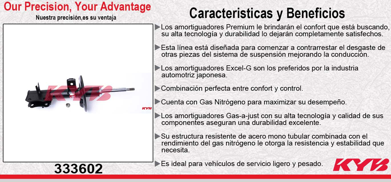 AMORTIGUADOR DELANTERO DERECHO GAS EXCEL-G NISSAN SENTRA EXC MODELO SE-R SPEC V (2007-2010) KYB