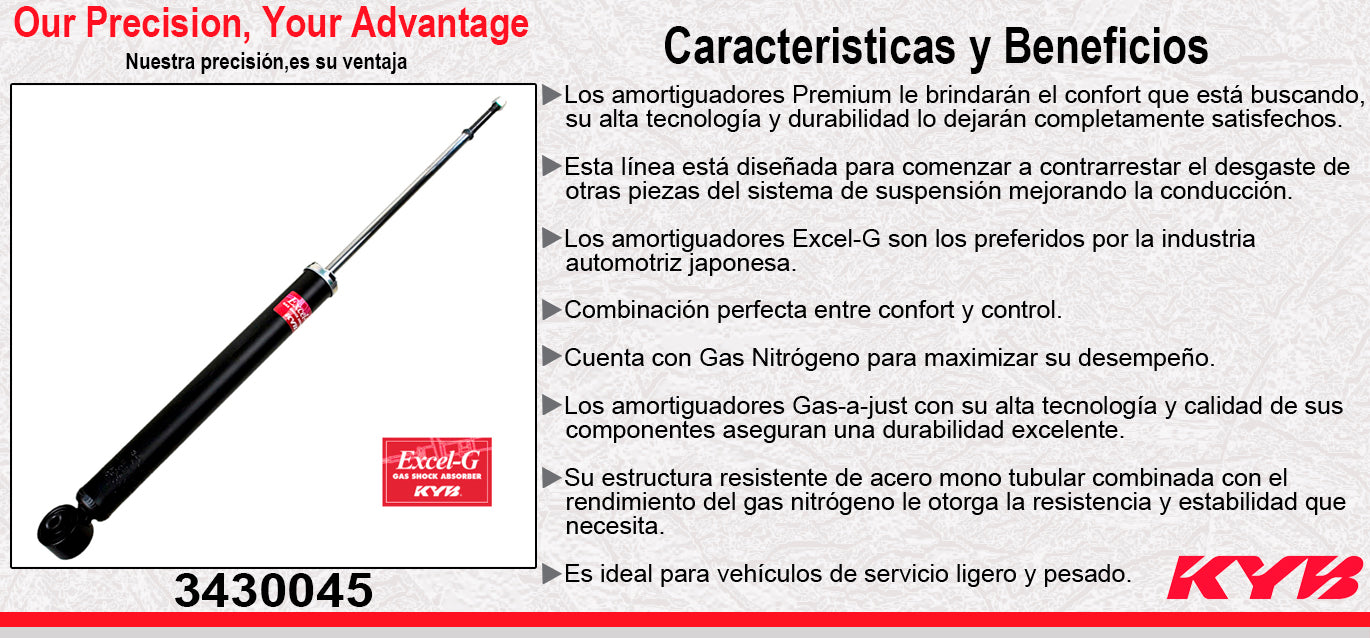 AMORTIGUADOR TRASERO GAS EXCEL-G MAZDA 2 (16 -22) - TOYOTA YARIS & HATCHBACK (2015-2021). KYB