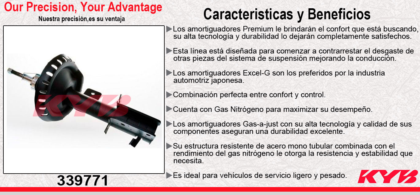 AMORTIGUADOR DELANTERO DERECHO GAS EXCEL-G PEUGEOT EXPERT VAN L4 2.0 TDI 9 PASAJEROS (2018-2020). KYB