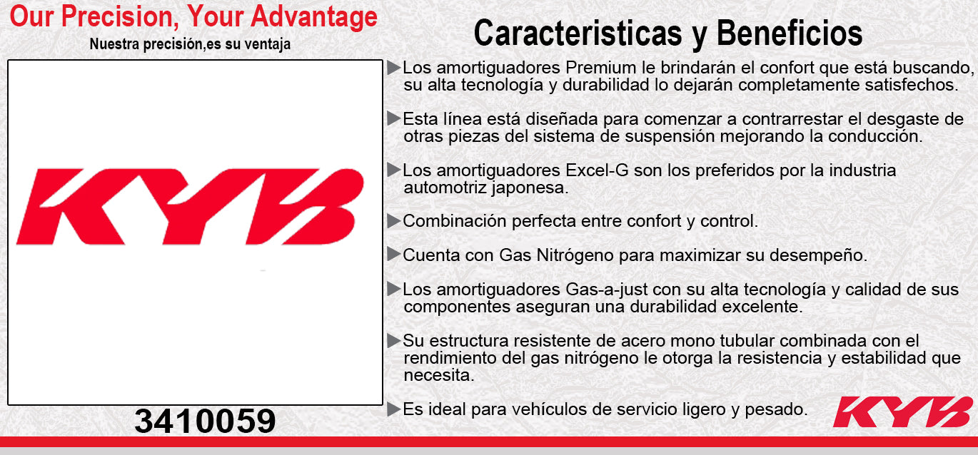 AMORTIGUADOR TRASERO DERECHO GAS EXCEL-G MITSUBISHI OUTLANDER (2014-2017) SOLO PARA ES, SE KYB