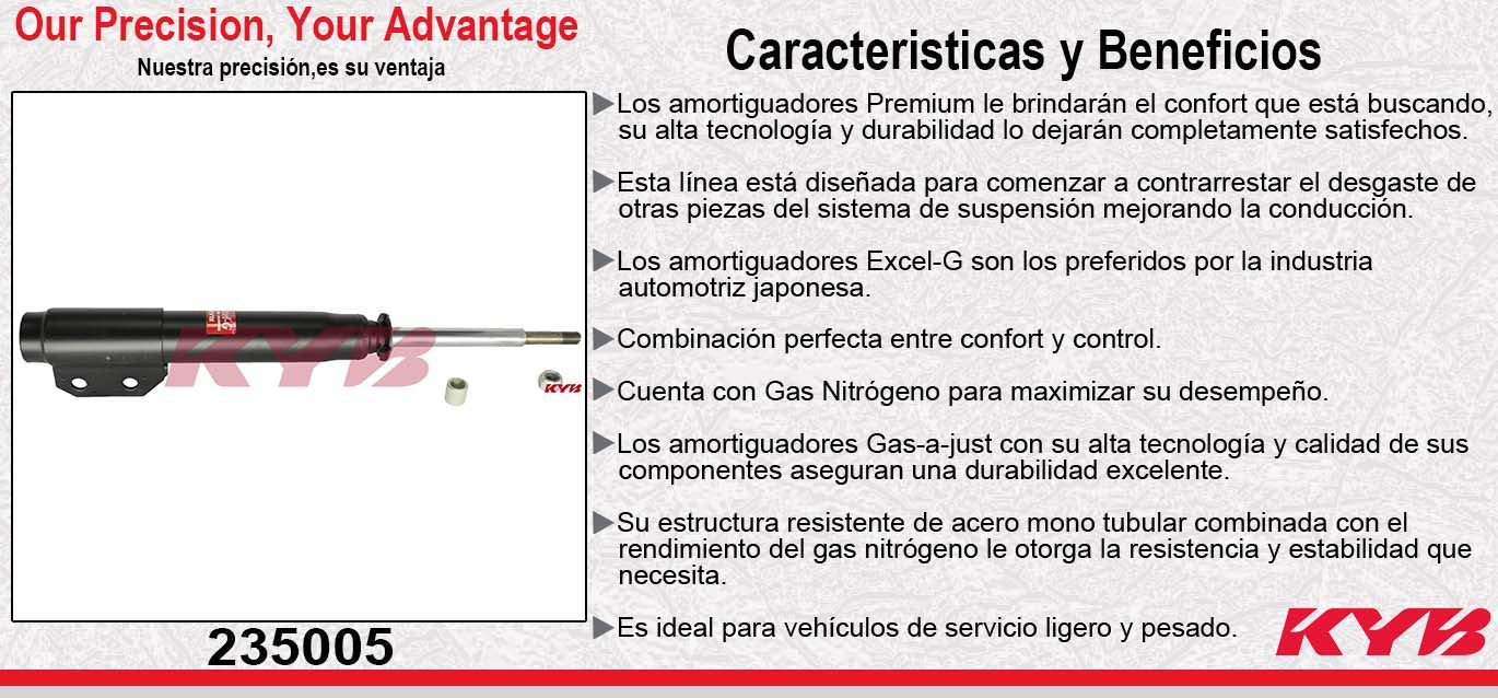 AMORTIGUADOR DELANTERO DERECHO GAS EXCEL-G FORD COUGAR TODOS (EXC VERSIËN TURBO COUPE) - FORD FAIRMONT ELITE I Y II TODOS (SEDAN COUPE HARDTOP) 1978-1983 - FORD GRAND MARQUIS, MARQUIS (SOLO MARQUIS) 1983-1986 - FORD MUSTANG TODOS (EXC. COBRA LX 5.0L, KYB