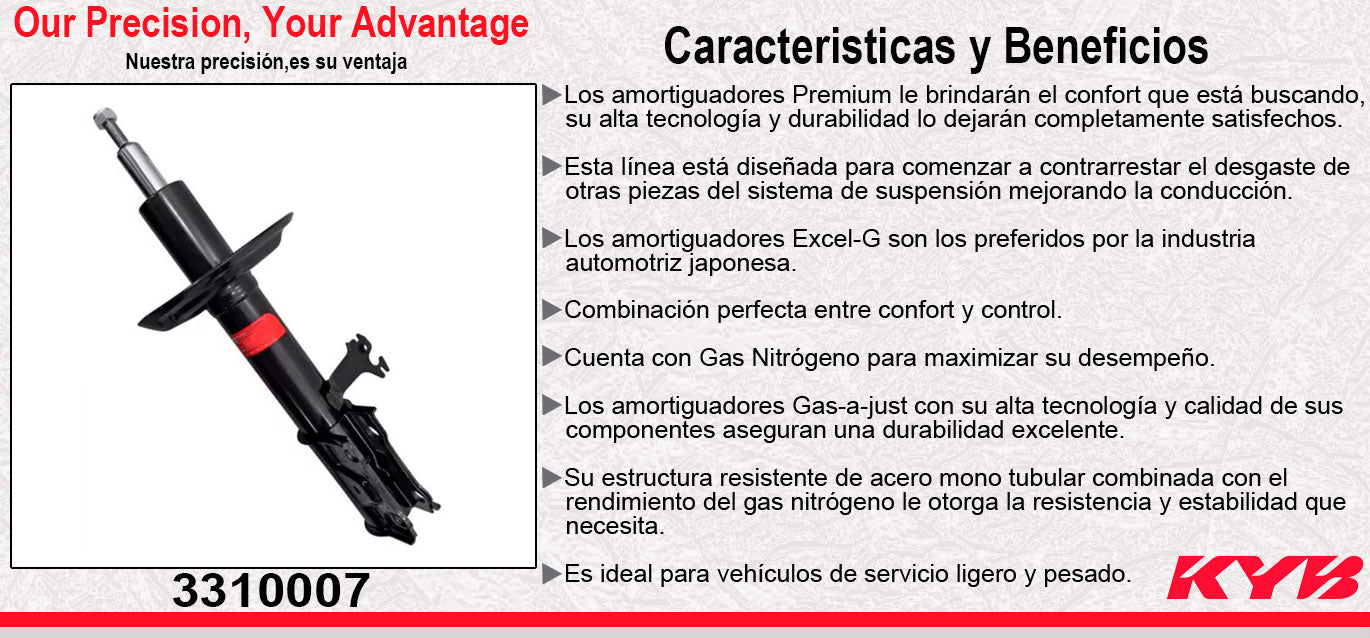 AMORTIGUADOR DELANTERO IZQUIERDO GAS EXCEL-G TOYOTA HILUX (2020-2022). KYB