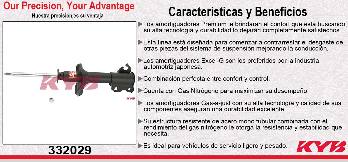 AMORTIGUADOR DELANTERO GAS EXCEL-G NISSAN TSURU II (1988-1991) - GUAYIN (1988-1991) - HIKARI (1988-1991). KYB