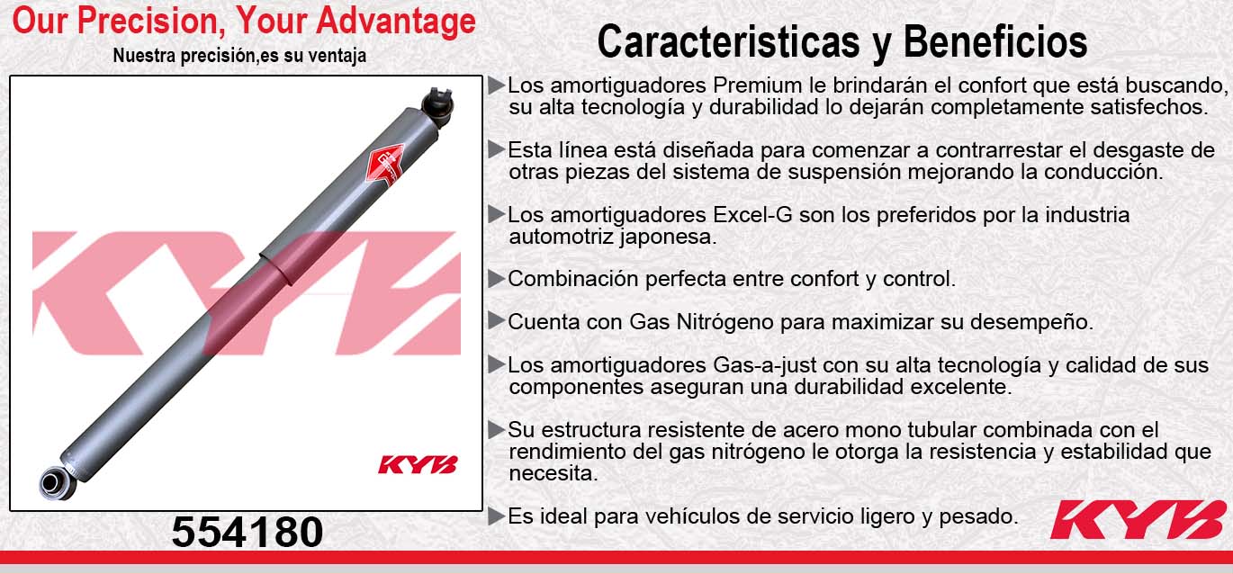 AMORTIGUADOR TRASERO GAS-A-JUST CHEV S10, (1982-2004) - S10 BLAZER (1982-2004) - GMC JIMMY, SONOMA (1982-2004) - OLDSMOBILE BRAVADA (1982-2004) - ISUZU HOMBRE 4X2 (1996-2002). KYB