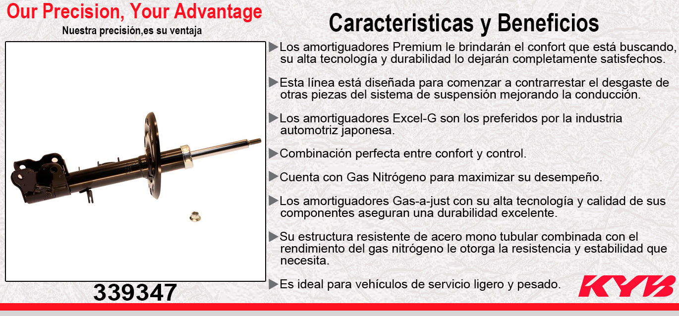 AMORTIGUADOR DELANTERO DERECHO GAS EXCEL-G NISSAN PATHFINDER TODOS (2013-2021) - MURANO (2015-2020) - INFINITI JX35 (13) - QX60 (2014-2020) KYB