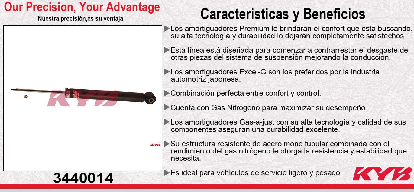 AMORTIGUADOR TRASERO GAS EXCEL-G MAZDA 6 (2013-2017) - CX-9 2WD (2013-2015). BUJE DE 14MM KYB