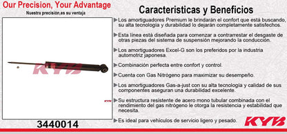AMORTIGUADOR TRASERO GAS EXCEL-G MAZDA 6 (2013-2017) - CX-9 2WD (2013-2015). BUJE DE 14MM KYB