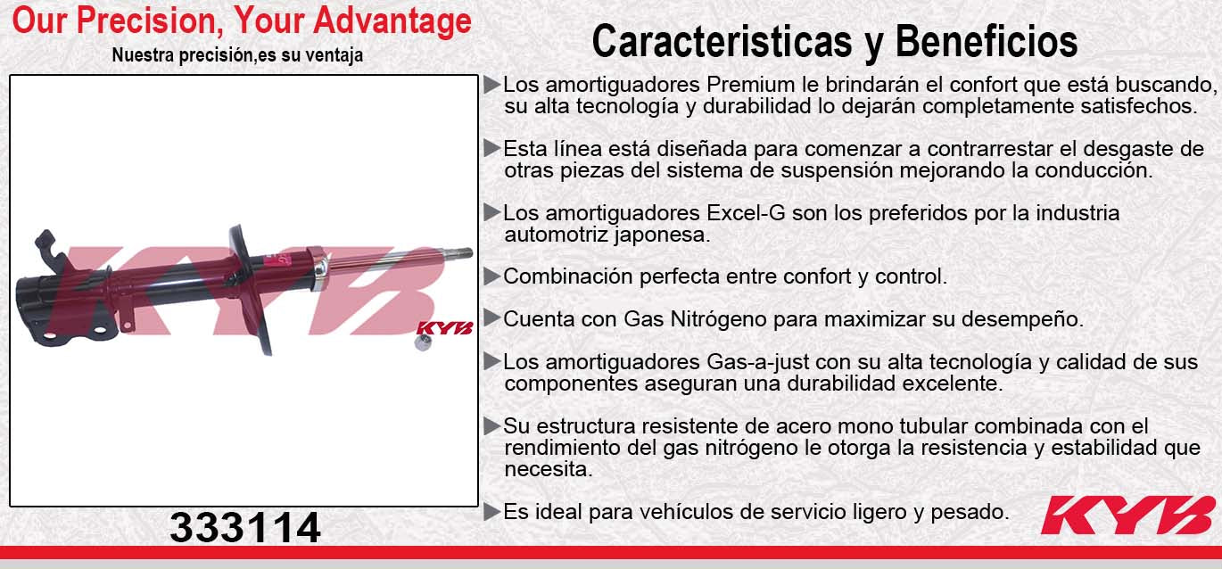 AMORTIGUADOR DELANTERO DERECHO GAS EXCEL-G TOYOTA COROLLA (1993-2002) - GEO PRIZM (1993-1997) KYB