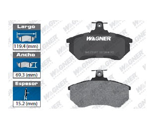 BALATA SEMIMETÁLICA DELANTERA AUDI 4000 1984-1987 / COUPE 1985-1987 / VOLKSWAGEN CABRIO 1995-1997 / DERBY 2000-2009 / GOLF A2 1985-1989 / GOLF A3 1987-1999 / JETTA A3 1987-1999 / PASSAT 1986-1997 WAGNER
