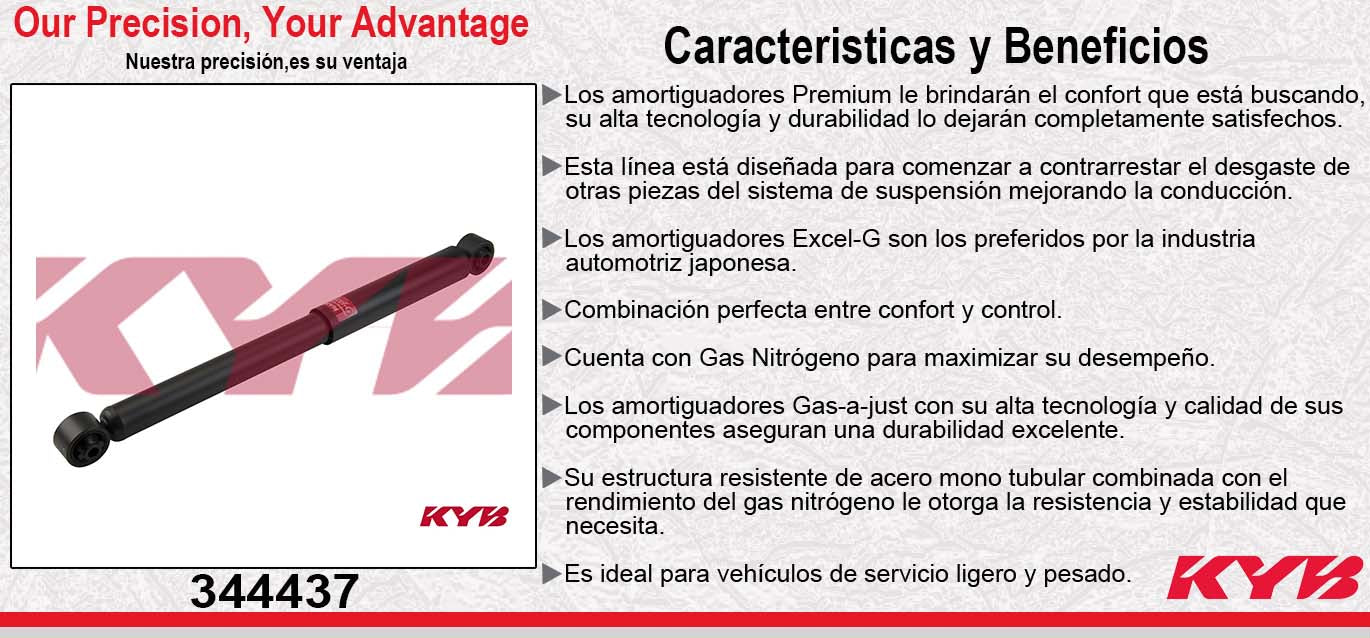 AMORTIGUADOR TRASERO GAS EXCEL-G CHEV AVALANCHE 2500 4X2 Y 4X4 (2002-2005) - PICK-UP SILVERADO 3500 4X2 Y 4X4 (2001-2007) - SUBURBAN 2500 4X4 (2000-2006) TODOS EXC. MODELOS C/SUSP. Z55 KYB