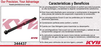 AMORTIGUADOR TRASERO GAS EXCEL-G CHEV AVALANCHE 2500 4X2 Y 4X4 (2002-2005) - PICK-UP SILVERADO 3500 4X2 Y 4X4 (2001-2007) - SUBURBAN 2500 4X4 (2000-2006) TODOS EXC. MODELOS C/SUSP. Z55 KYB