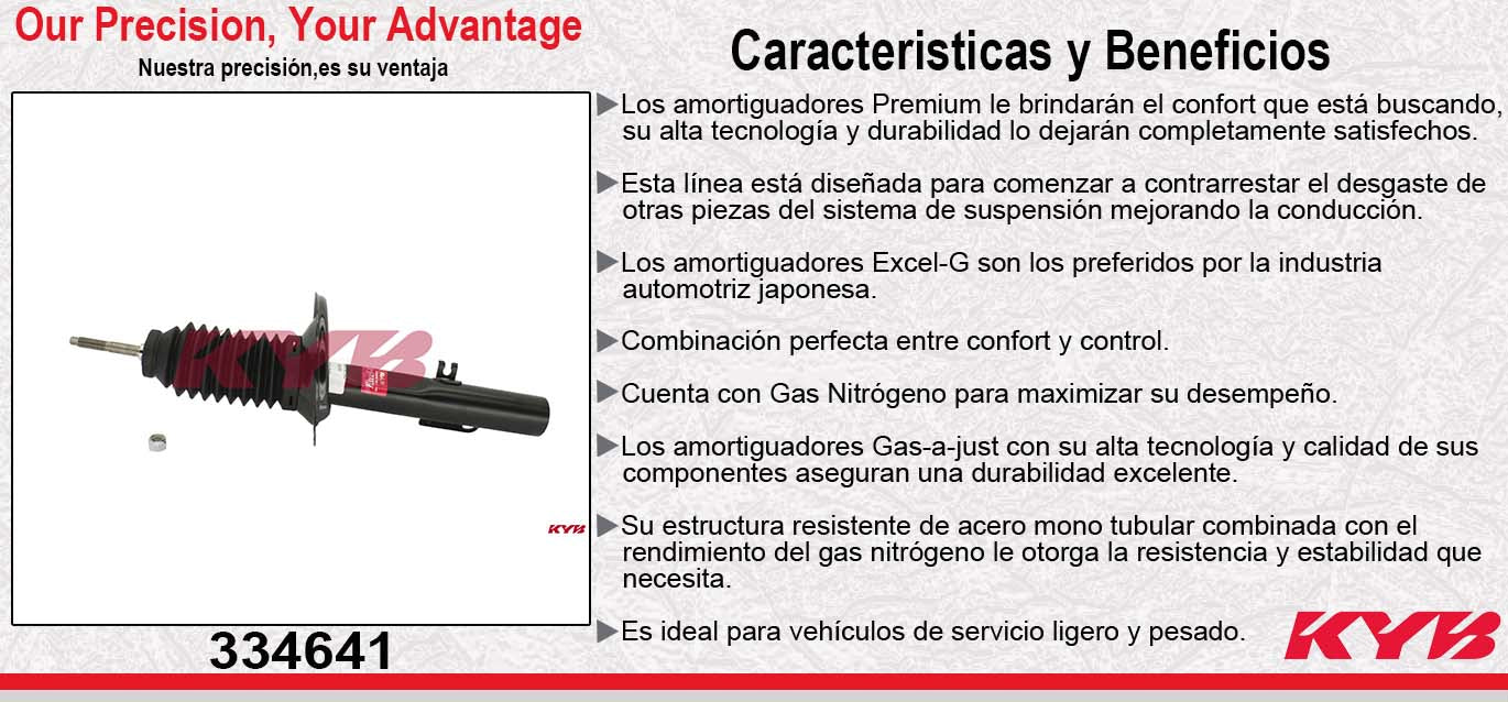 AMORTIGUADOR DELANTERO IZQUIERDO GAS EXCEL-G FORD. FIVE HUNDRED 2WD (2005-2007) - MERCURY. MONTEGO (2005-2007) KYB