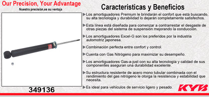 AMORTIGUADOR TRASERO GAS EXCEL-G BUICK. ALLURE (2010-2011) - LACROSSE (2010-2016) - REGAL (2013-2017) - CHEV. MALIBU (2013-2016) - IMPALA (2014-2020) EXC. SUSP. SPORT Y AUTONIVELANTE KYB