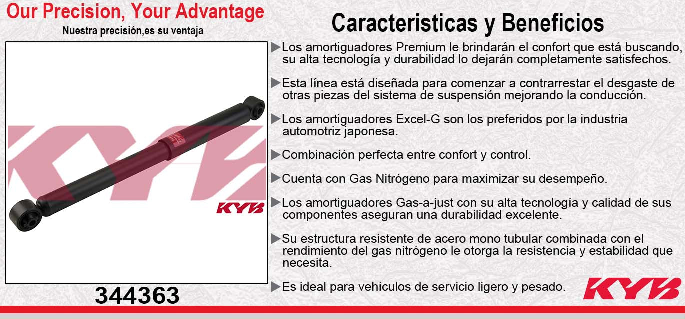 AMORTIGUADOR TRASERO GAS EXCEL-G FORD FUSION (2006-2012) - LINCOLN. MKZ (2007-2009) - MKZ (2011-2012) - ZEPHYR (06) - MERCURY. MILAN (2006-2011) - MAZDA. 6 (2003-2008) KYB