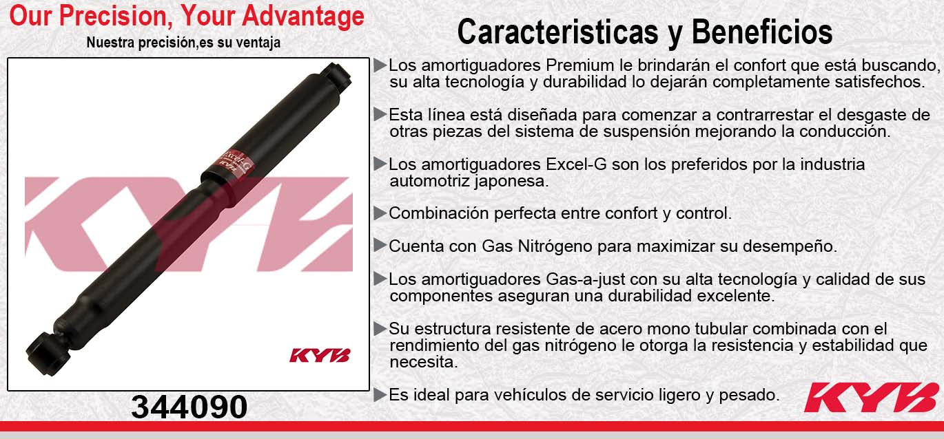 AMORTIGUADOR TRASERO GAS EXCEL-G ISUZU. AMIGO (1989-1995) - ISUZU PICK UP- HOMBRE PICK UP 2WD (1988-1995) - ISUZU PICK UP, HOMBRE PICK UP 4WD (1988-1995) -JEEP COMANCHE 2WD & 4WD (1986-1992) - TOYOTA PICK UP (EXC. T100, TACOMA & 4-RUNNER) TODAS 2WD 1 KYB
