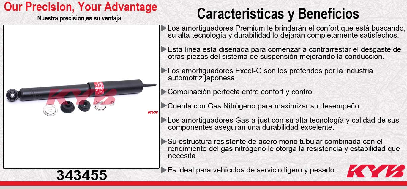 AMORTIGUADOR TRASERO GAS EXCEL-G CHEV CORSA SEDAN & HATCHBACK (2002-2008) - MALIBU (2008-2012) - PONTIAC G6 (2005-2010) - SATURN AURA (2007-2009). KYB