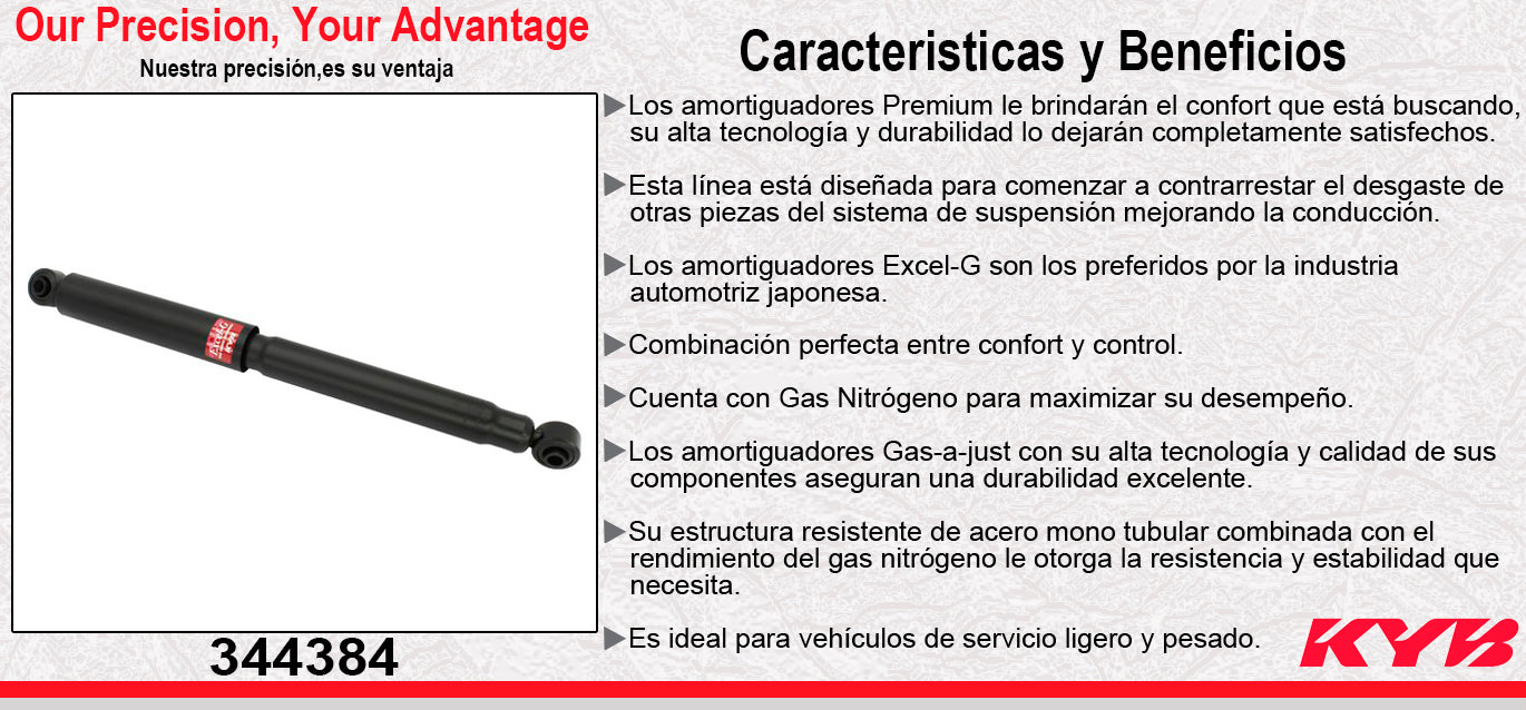AMORTIGUADOR DELANTERO GAS EXCEL-G CHEV SUBURBAN 2500 4X2 (2001-2006) TODOS C/SUSP. DE BARRA DE TORSIËN EXC. C/SUSP. Z55 - YUKON XL 2500 (2000-2011) - CHEYENNE (1999-2006) - SILVERADO (1999-2006) - CUSTOM 1500 / 2500 (1999-2006) - C3500 HEAVY DUTY KYB