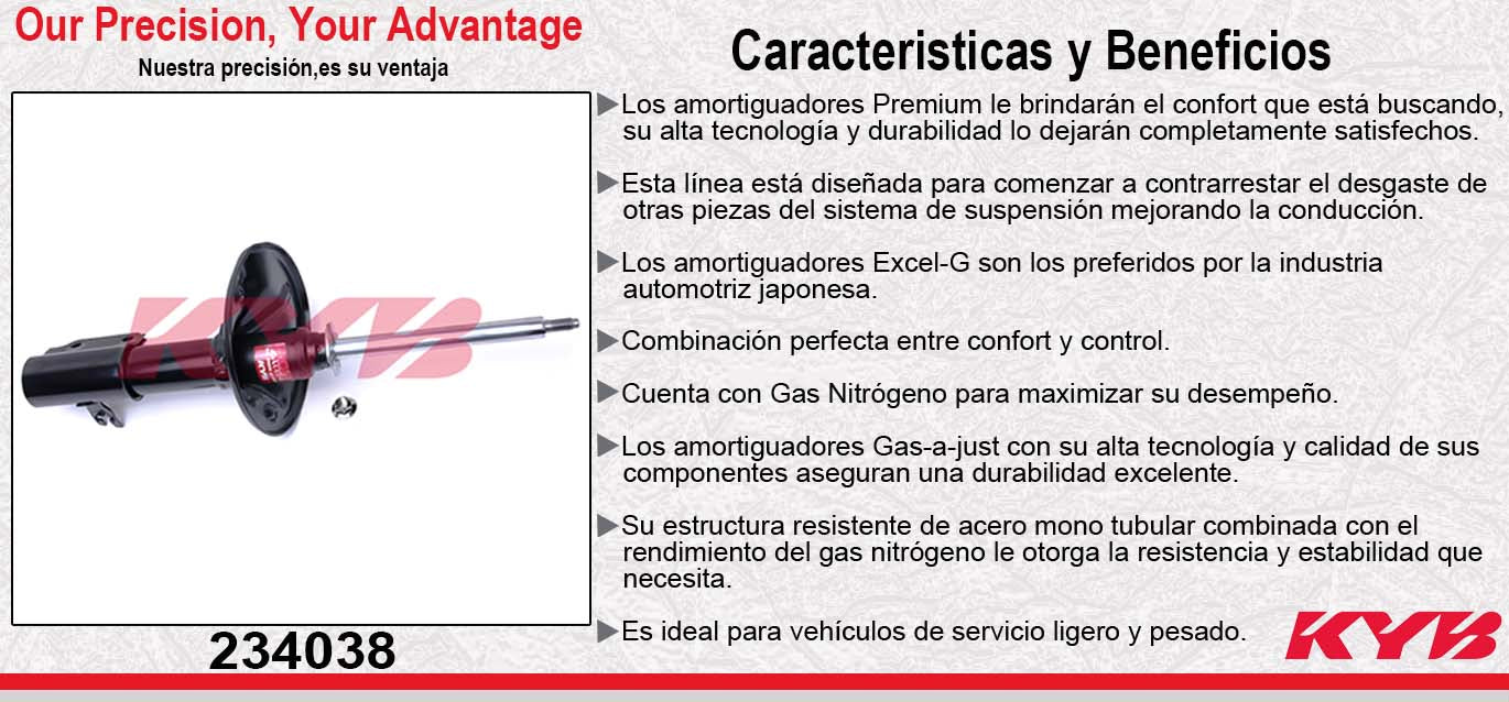 AMORTIGUADOR DELANTERO IZQUIERDO GAS EXCEL-G FORD ESCORT (1991-2002) - ESCORT ZX3 (1991-2002) - MERCURY. TRACER (1991-1996) - MAZDA. 323 (1990-1994) - MX-3 (1992-1995) - PROTEGE (1990-1994) KYB