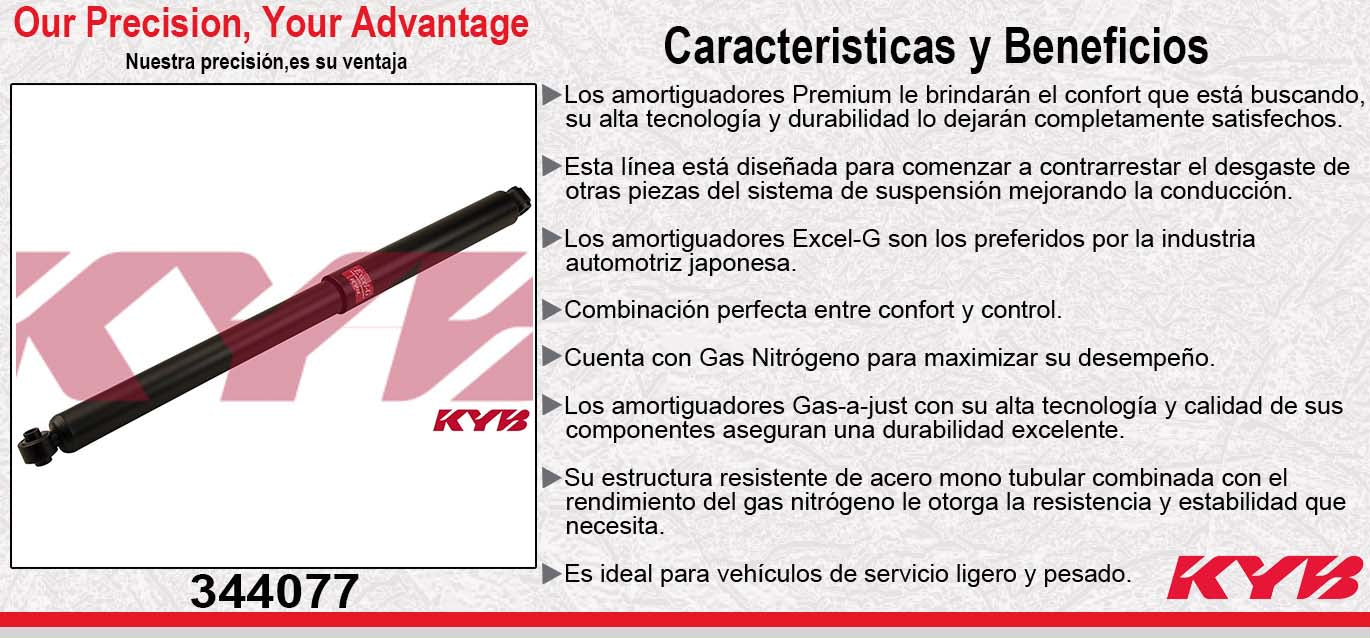 AMORTIGUADOR TRASERO GAS EXCEL-G . FORD. F150- F-250- F350 (1980-1998) - BRONCO (1980-1998) - RANGER (1980-1998) - LOBO (1980-1998) - EXPLORER PICKUP (1980-1998) - RANGER 4X2 Y 4X4 (1981-1997) - F350 (1999-2007) - F350 VERSIËN SUPER DUTYMOD. NAC. 5.4 KYB