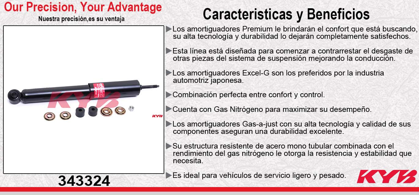 AMORTIGUADOR DELANTERO GAS EXCEL-G MAZDA B1600, B2000, B2200, B2500, B2600 TODAS 2WD (85) KYB