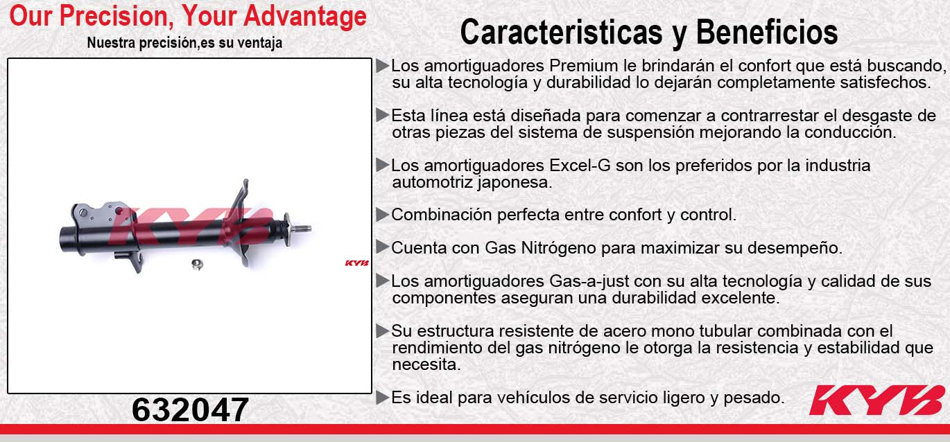 AMORTIGUADOR TRASERO IZQUIERDO HIDRÁULICO NISSAN TSURU II (1988-1992) - GUAYIN (1988-1991) - HIKARI (1988-1991). KYB