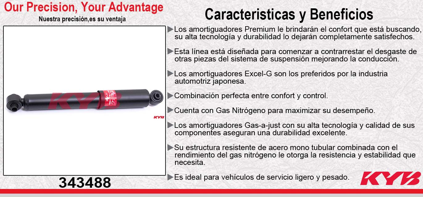 AMORTIGUADOR TRASERO GAS EXCEL-G FIAT 500 L4 1.4 (2009-2016). 3709011 7001178 SAFETY KYB