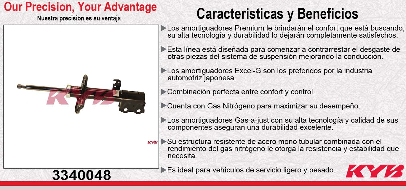 AMORTIGUADOR DELANTERO IZQUIERDO GAS EXCEL-G TOYOTA COROLLA TODOS (2014-2017) KYB