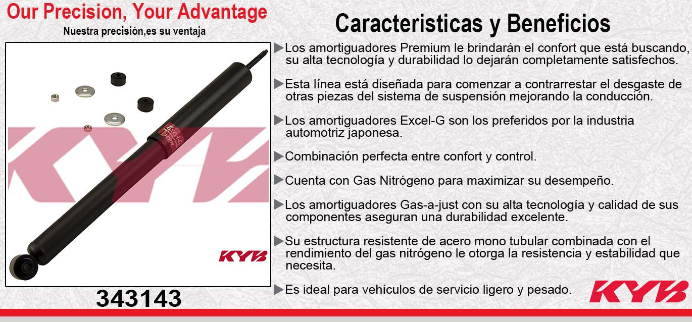 AMORTIGUADOR DELANTERO GAS EXCEL-G VW. BRASILIA (1974-1983) - SAFARI (1971-1981) - SEDAN 1500 Y 1600 (1973-2003). KYB