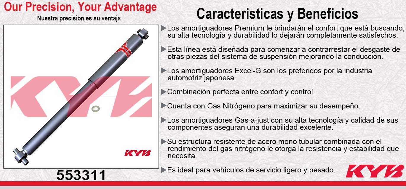 AMORTIGUADOR TRASERO DERECHO GAS-A-JUST CHEV TRAIBLAZER (2002-2009) - ENVOY (2002-2009) - BUICK. RAINER (2004-2007) - ISUZU. ASCENDER (2003-2008) KYB