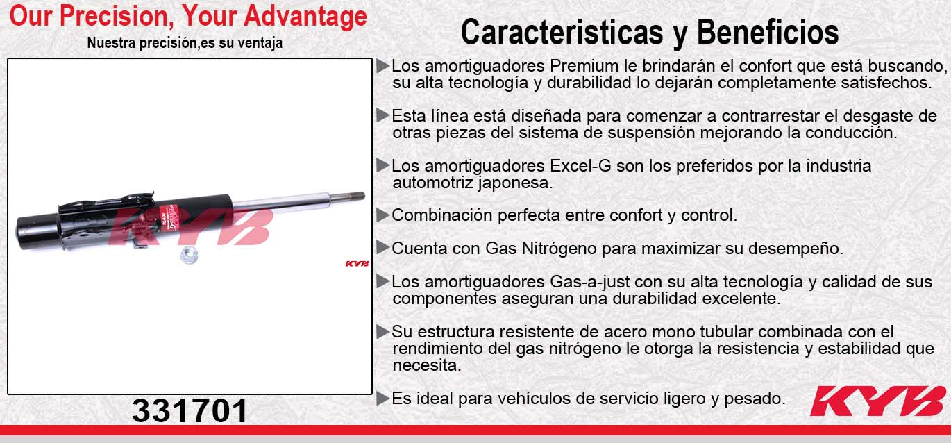 AMORTIGUADOR DELANTERO GAS EXCEL-G MERCEDES BENZ SPRINTER 315 (2007-2011) - VW. CRAFTER 2030-2035 VAN CHASIS PASAJEROS (2008-2011) LWB KYB